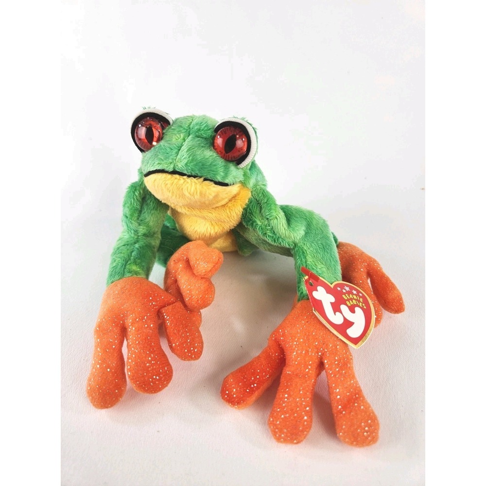 TY Beanie Baby PANAMA Tree Frog Rainforest Green Stuffed Animal Plush * Eye Flaw